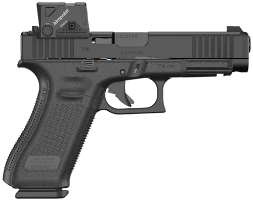 GLOCK 47 M.O.S. G5 9mm, 4.49" Marksman Barrel, nDLC Black, MOS8 Optic Cut, Aimpoint COA, Serrations, Ambi Slide Stop, Flared Well, 17rd