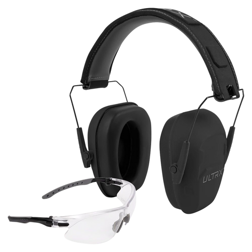 Allen ULTRX Hearing and Eye Combo, Shield Passive Earmuff, NRR 23dB, Gray, Anti-Fog/Anti-Scratch Shooting Glasses, Clear, ANSI Z58 and CE EN-Rated
