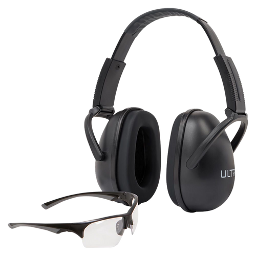 Allen ULTRX Hearing and Eye Combo, Sound Blocker Earmuff, NRR 23dB, Black, Impact Resistant Shooting Glasses, Clear, ANSI Z87.1+