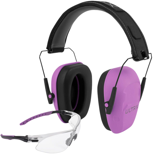 Allen ULTRX Hearing and Eye Combo, Shield Passive Earmuff, NRR 23dB, Plum, Anti-Fog/Anti-Scratch Shooting Glasses, Clear, ANSI Z58 and CE EN-Rated