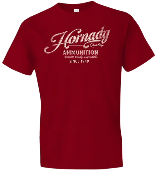 Hornady Gear Vintage Script Red Cotton Semi-Fitted 2XL