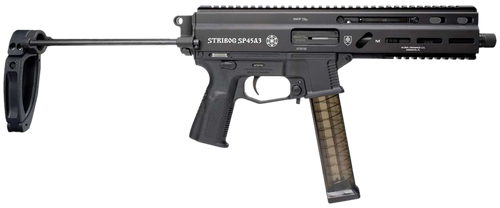 Grand Power Striborg SP45A3 45 ACP, 8" Threaded Barrel, Black, Picatinny Rail, PDW Tailhook Brace, Thread Protector, 20rd