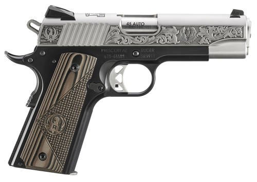 Ruger SR1911 Prescott AZ Edition, 45ACP, 4.25" Barrel, Black Anodized Frame, Engraved Silver Slide, Brown/Black G10 Grips, Novak 3-Dot Sights, 2x7rd Mags