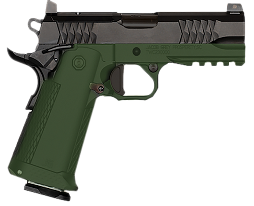 Jacob Grey TWC9 9mm, 4.25" Bull Barrel, Black Optics Ready Slide, Duty Green Frame, 17rd