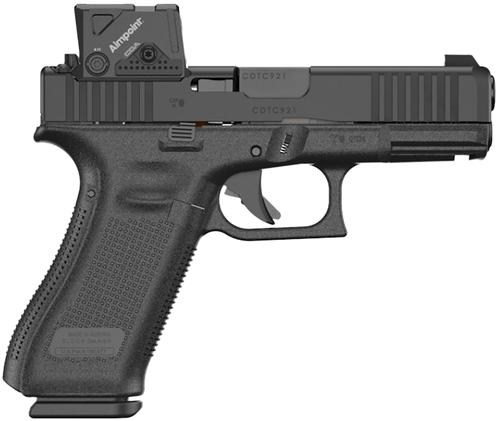 GLOCK 45 MOS 9mm, 4" Marksman Barrel, nDLC Black, MOS8 Optic Cut, Aimpoint COA Optic Mounted, Ambi Slide Stop, Flared Mag, No Grooves, 3x17rd