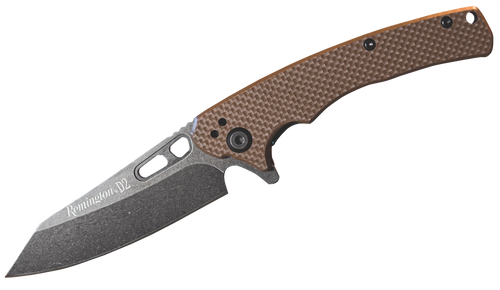Remington EDC Caping Folding Caper Stonewashed D2 Steel Blade Tan G10 Handle Includes Pocket Clip