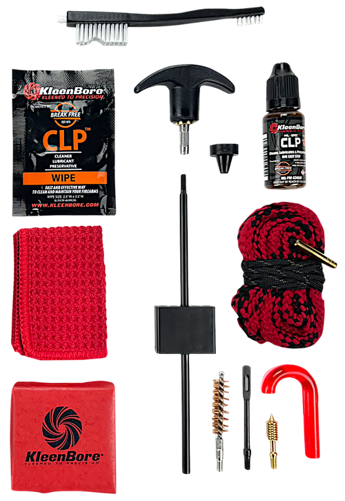 KleenBore 9mm Dual-Kleen, Includes Pull Through Rope Cleaner, Phosphor Bronze Bore Brush, Precision Barbed Point Jag, Black Steel Patch Holder, Cleaning Kit, 9mm