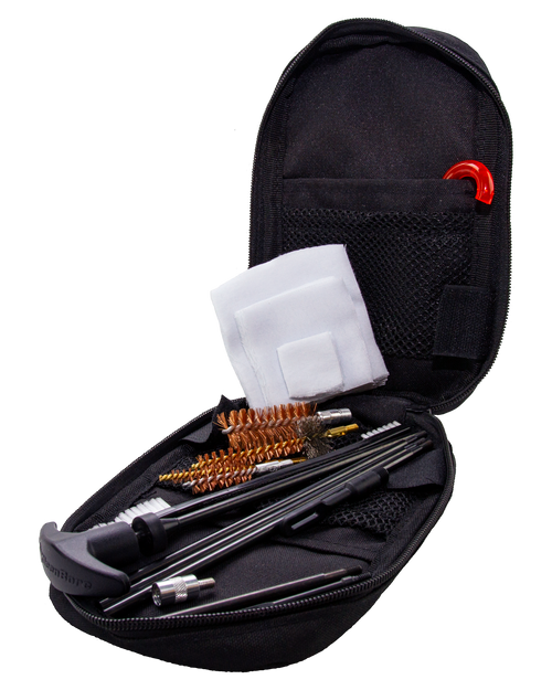 Kleen-Bore 3 Gun Tactical, Cleaning Kit, 5pc. KleenBore Coated Rigid Cleaning Rods, 3 Sizes of Phosphor Bronze Bore Brushes, 3 Sizes of Cotton Flannel Cleaning Patches, 12GA/.223/5.56/9mm