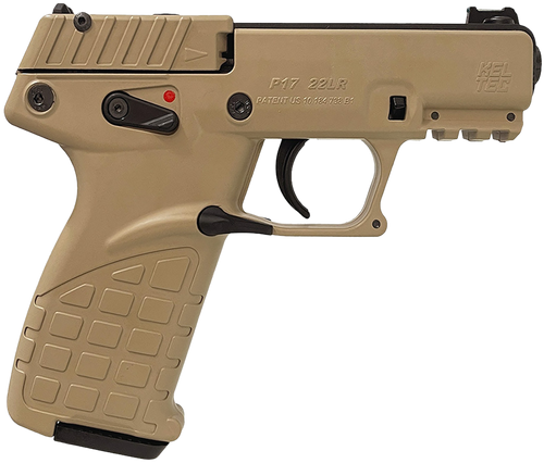 Kel-Tec P17 22 LR 16rd, 3.80" Black Steel Threaded Barrel, Desert Tan Serrated Slide Desert Tan Polymer Frame Picatinny Rail, Textured Grip Ambidextrous