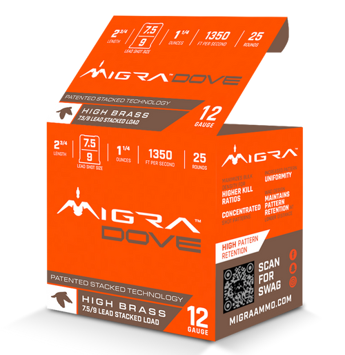Migra Ammunitions Dove 12 Gauge 2 3/4" 1 1/4oz 7.5/9Shot 25rd Box