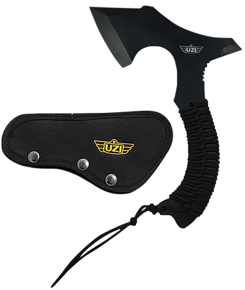 Uzi Accessories Throwing Axe 7" Plain Stainless Steel Blade, Black Paracord Wrapped Stainless Steel Handle 12.20" OAL