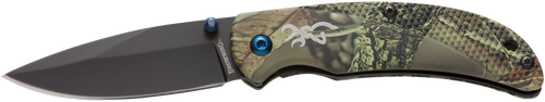 Browning Prism 3 EDC Folding 2.38" Plain Black Oxide 7Cr17MoV SS Blade, Camo Brass Accents & Logo Anodized Aluminum Handle, Includes Pocket Clip