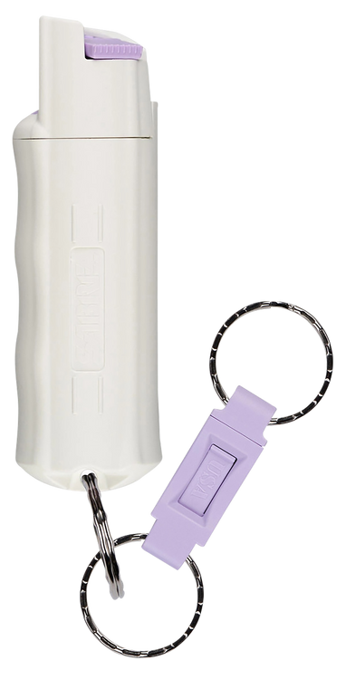 Sabre Pepper Spray Red Formula Spray With Glow in the Dark Case, Quick Release Key Ring 25 Bursts Range 10 ft White