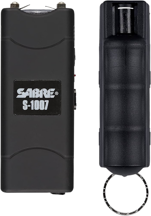Sabre Stun Gun and Pepper Spray Package, Black Color, Stun Gun  Built-In 120 Lumen Flashlight, Twist Top Pepper Spray