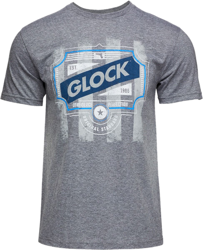 [764503057991] Glock Blue Line Tee Gray Ringspun Cotton/Polyester Short Sleeve Medium