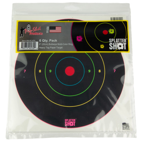 [709779905300] Pro-Shot Products Bullseye Target, 8" Bullseye, Adhesive Target, 6 Pack, Multi Color Rings