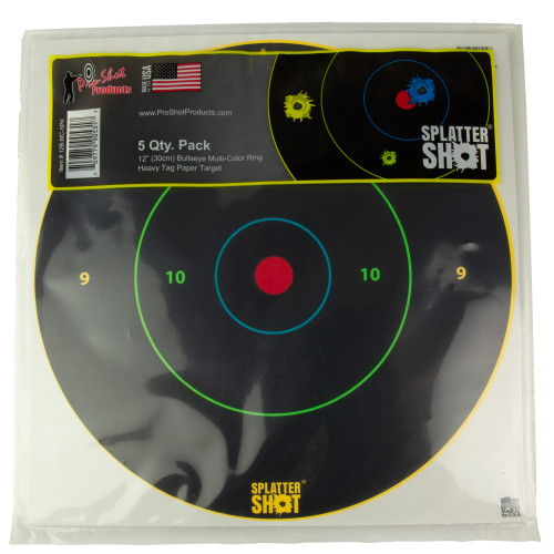 [709779905317] Pro-Shot Products Bullseye Target, 12" Bullseye, Adhesive Target, 5 Pack, Multi Color Rings