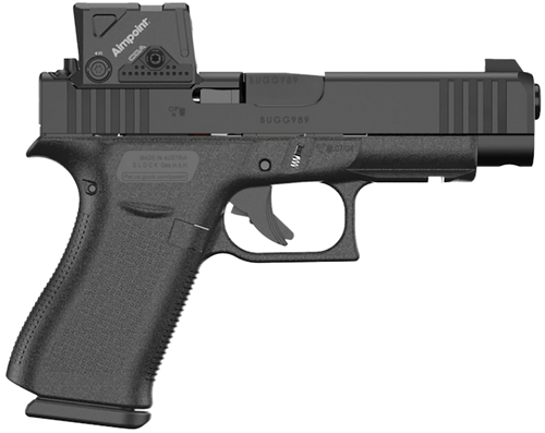 [764503064975] GLOCK 48 M.O.S. 9mm, 4.17" Marksman Barrel, nDLC Black, MOS8 Optic Cut, Aimpoint COA, Serrations, Rail, Ambi Slide Stop, Flared Well, 10r