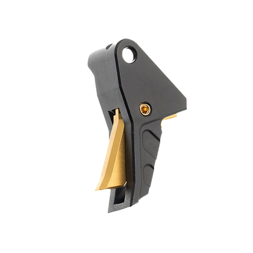[764046031328] Tyrant CNC Improved Tyrant Trigger System, Shoe Only, Fits Springfield Echelon, Anodized Finish, Black Shoe  Gold Blade