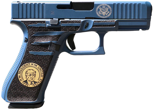 [810100237127] Glock G45 Gen5 MOS Crossover Trump 9mm, 4.02" GMB Barrel, Presidential Blue Engraved, MOS Serrated Slide, Picatinny, 17rd