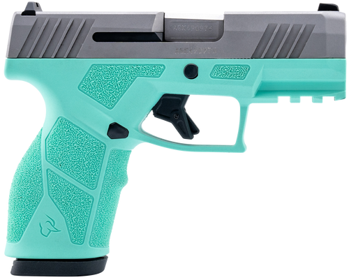 [725327637141] Taurus GX2 9mm, 3.38" Barrel Length, Matte Finish, Cyan and Silver, Manual Safety, White Dot Front Sight with Drift Adjustable Rear Sight, 13rd, 2 mags, 13rd
