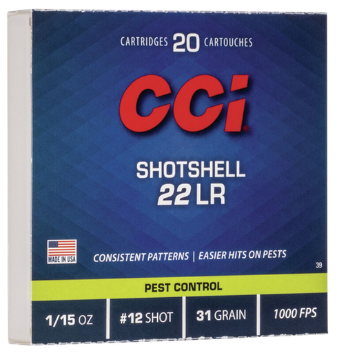 [076683000392] CCI Shotshell 22 LR, 31gr, Shotshell #12, 20rd Box