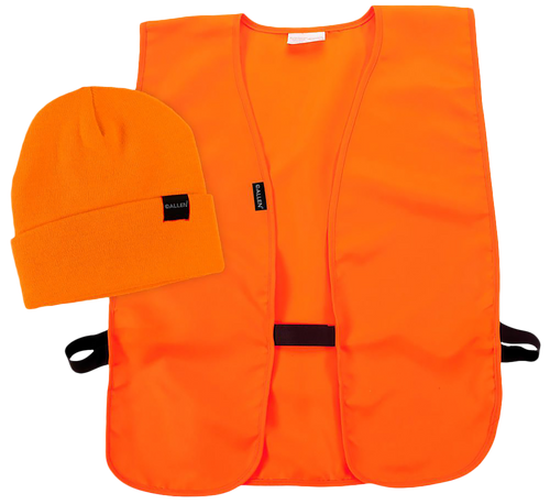 [026509051879] Allen Safety Vest & Cap Combo Orange Polyester Vest/Knit Cap
