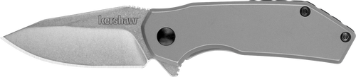 [087171057910] Kershaw Valve EDC 2.25" Folding Drop Point Plain Stonewashed 4Cr14 Blade, Bead Blasted Stainless Steel Handle