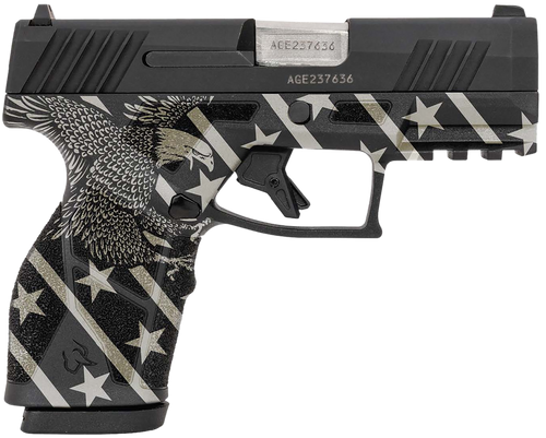 [725327943747] Taurus GX2 9mm, 3.38" Barrel, Matte Black and White, Custom Eagle Engraving, White Dot Front, Drift Rear, 2x13rd Mags