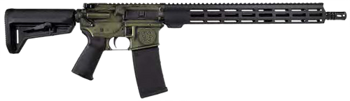 [810188100566] Shark Coast Celtic AR 223 Rem/5.56mm, 16" Barrel, Engraved Celtic Design, Distressed Green, Magpul MOE SL-Grip-Free Float, 30rd