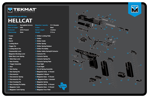 [888151040850] TekMat Springfield Hellcat Cleaning Mat Black/Blue/White Rubber 11" x 17"