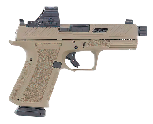 [810013437546] Shadow Systems MR920 Elite 9mm, 4.5" Black Spiral Threaded Barrel, FDE Frame/Slide, Holosun 507c Red Dot, Flat Faced Trigger, Tritium Front Sight, Flared Magwell, 2x15rd Mags
