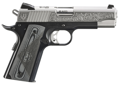 [736676167050] Ruger SR1911 Southport CT Edition, 45ACP, 4.25" Barrel, Black Anodized Frame, Engraved Silver Slide, Black/Gray G10 Grips, Novak 3-Dot Sights, 2x7rd Mags
