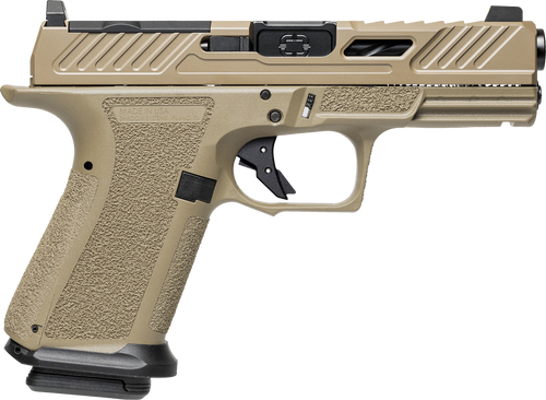 [810013431742] Shadow Systems MR920 Elite 9mm, 4" Black Spiral Fluted Barrel, Nitride Elite Slide, FDE Frame, Optics Ready, Flat Faced Trigger, Tritium Front Sight, 2x15rd Mags