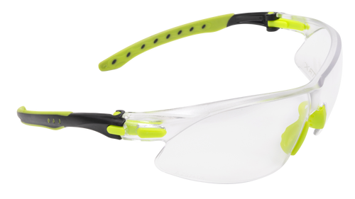 [026509077893] Allen ULTRX Keen Safety Glasses, Compact, Anti-fog/Anti-scratch, Black/Lime Green Frame, Clear Lens