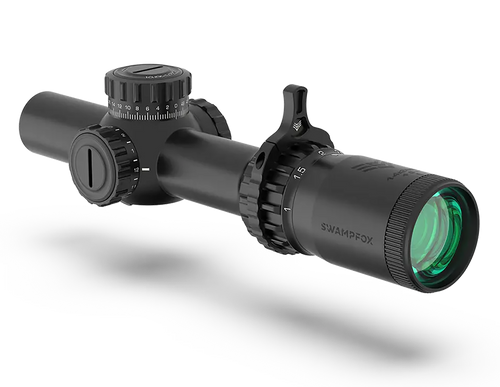 [889157002798] Swampfox Optics Tomahawk II Black 1-4x 24mm 30mm Tube Bright Fiber Optic Red Reticle