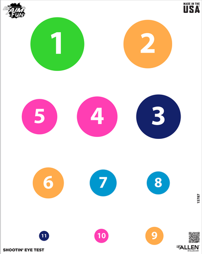 [026509076315] Allen EZ-Aim Eye Test Hanging Paper 24" x19" Multi-Color 4 Pack