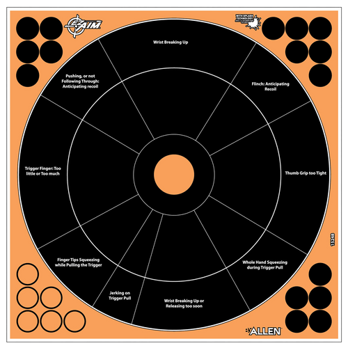 [026509046714] EZ-Aim Reflective Adhesive Target Splash Handgun Trainer Circle Self-Adhesive Paper Target 12" x 12" 5 Per Pack