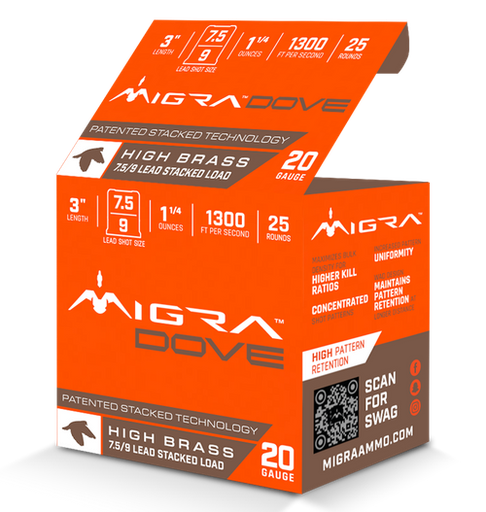 [850060794025] Migra Ammunitions Dove 20 Gauge 3" 1 1/4oz 7.5/9Shot 25rd Box