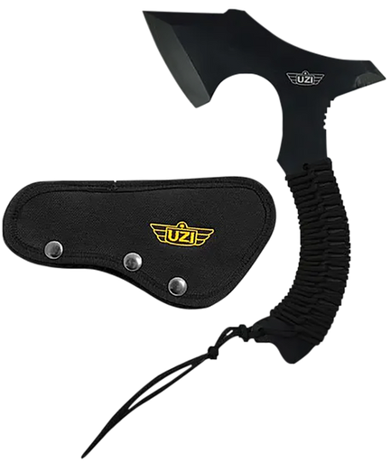 [024718511238] Uzi Accessories Throwing Axe 7" Plain Stainless Steel Blade, Black Paracord Wrapped Stainless Steel Handle 12.20" OAL