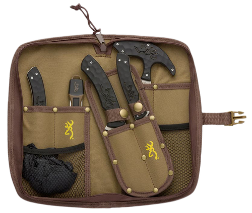 [023614965367] Browning Primal Combo Fixed Bone SaCaper/Gut Tool/Sharpening Tool/Skinner 8Cr13MoV SS Blade, Black Polymer Rubber Overmold Handle, 6 Piece Set, Includes Case/Gloves