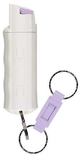 [023063107707] Sabre Pepper Spray Red Formula Spray With Glow in the Dark Case, Quick Release Key Ring 25 Bursts Range 10 ft White