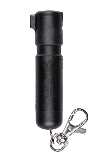 [023063109152] Sabre Mighty Discreet Pepper Spray Capsaicin UV Dye Effective Distance 12 ft .20 oz Black Includes Key Ring Includes Snap Clip