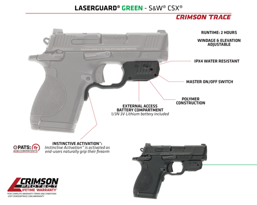 [810048570768] Crimson Trace Laserguard CSX Green Black Smith & Wesson