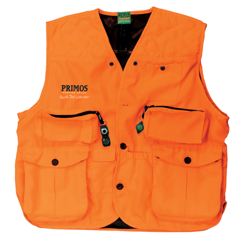 [010135657031] Primos Gunhunter's Hunting Vest XL Blaze Orange Features Compass & LED Light