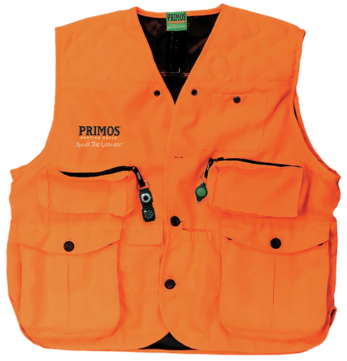 [010135657055] Primos Gunhunter's Hunting Vest 3XL Blaze Orange Features Compass & LED Light