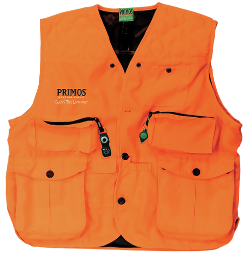 [010135657024] Primos Gunhunter's Hunting Vest Large Blaze Orange Features Compass & LED Light