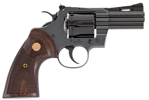[098289003584] Colt Python 357 Magnum, 3" Barrel, Blued, Black, Blade Front, Adj Rear, Wood Grips, 6rd